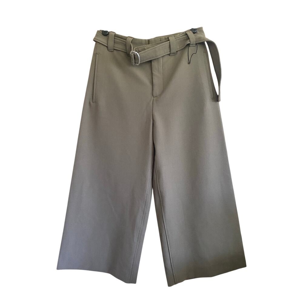 Zara Cropped Olive Belted Culotte Trousers Size Small
